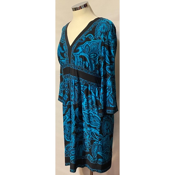 INC Petite Large Paisley Tourqoise and Black Dress - Picture 9 of 12
